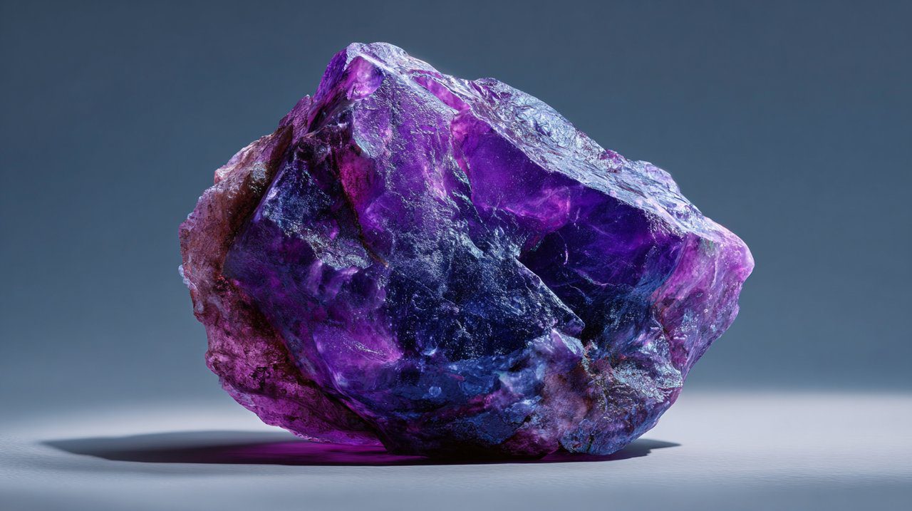 Raw, uncut purple jade crystal