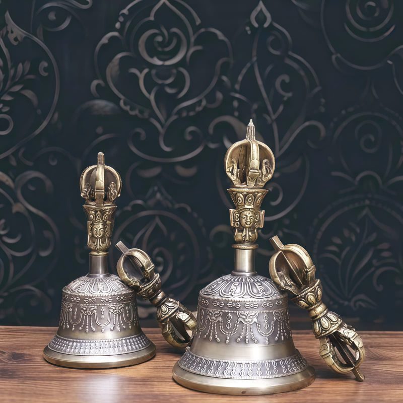 Set Ritual Bel Meditasi & Dorje Tembaga Tibet Tibetan Copper Meditation Bell & Dorje Ritual Set