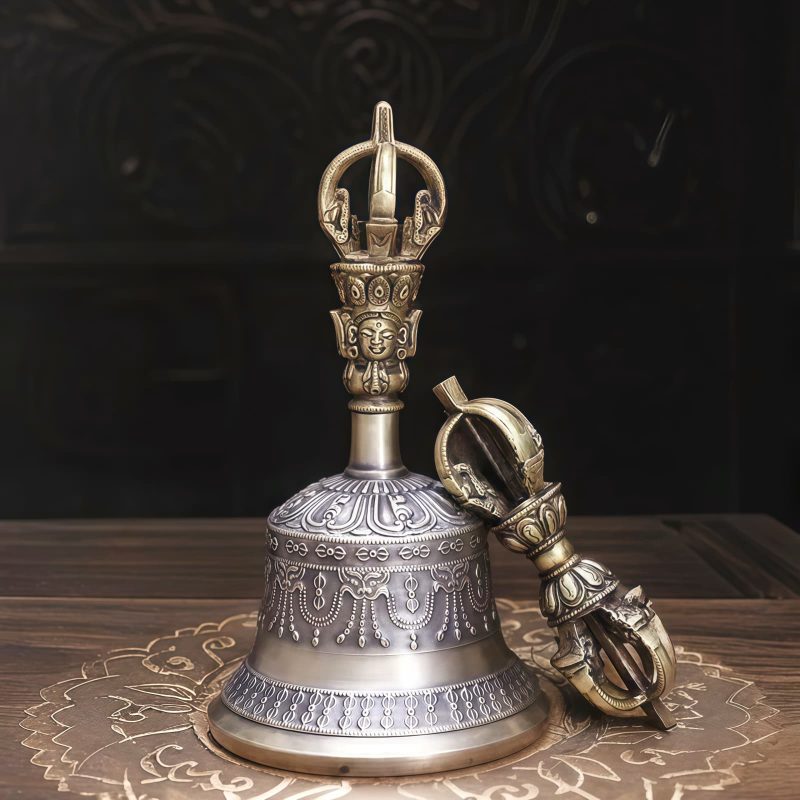 Set Ritual Bel Meditasi & Dorje Tembaga Tibet Tibetan Copper Meditation Bell & Dorje Ritual Set