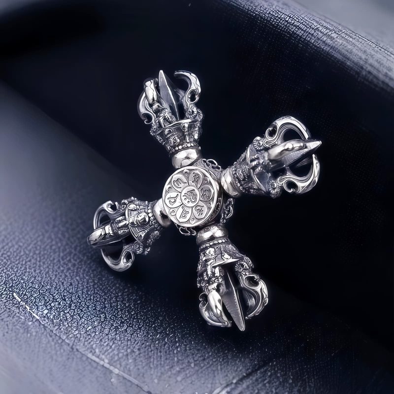 Colgante Doble Dorje de Plata Tibetana 925 Tibetan 925 Silver Double Dorje Pendant