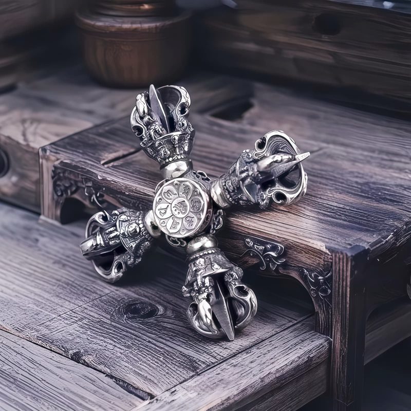 Colgante Doble Dorje de Plata Tibetana 925 Tibetan 925 Silver Double Dorje Pendant