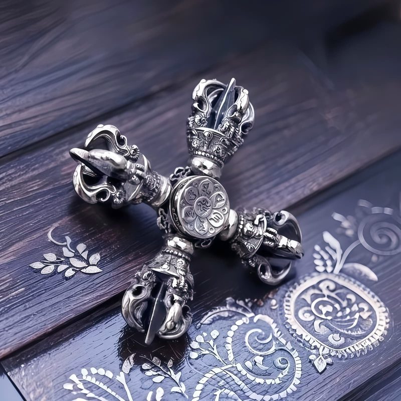 Colgante Doble Dorje de Plata Tibetana 925 Tibetan 925 Silver Double Dorje Pendant