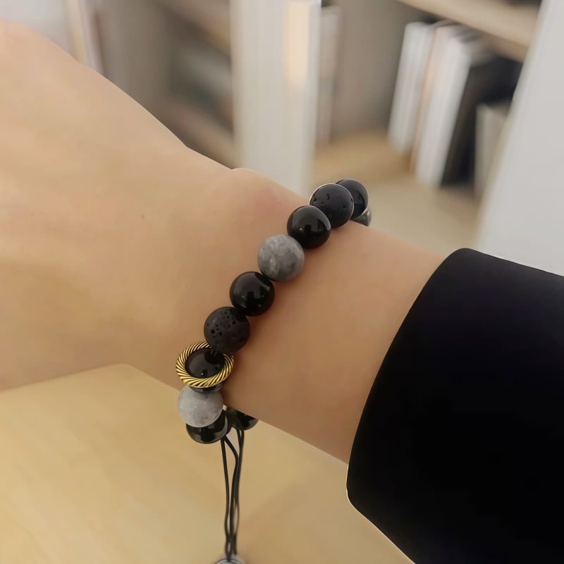 Pulsera de Bienestar con Roca Volcánica y Obsidiana Vintage Vintage Lava Rock and Obsidian Wellness Bracelet