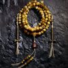 سوار يد من خرز مالا 108 حبة من عين النمر مع شرابة دورجي 108 Mala Beads Tiger Eye Dorje Tassel Bracelet
