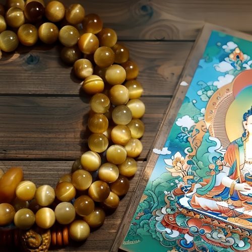 Pulsera de 108 Cuentas Mala Ojo de Tigre con Borla Dorje Pulsera de 108 Cuentas Mala Ojo de Tigre con Borla Dorje