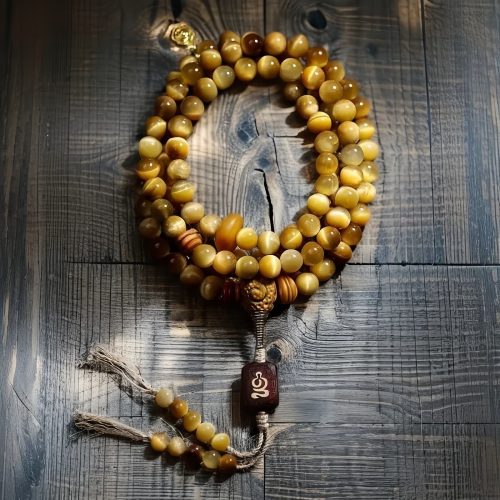 Pulsera de 108 Cuentas Mala Ojo de Tigre con Borla Dorje Pulsera de 108 Cuentas Mala Ojo de Tigre con Borla Dorje