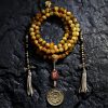 سوار يد من خرز مالا 108 حبة من عين النمر مع شرابة دورجي 108 Mala Beads Tiger Eye Dorje Tassel Bracelet