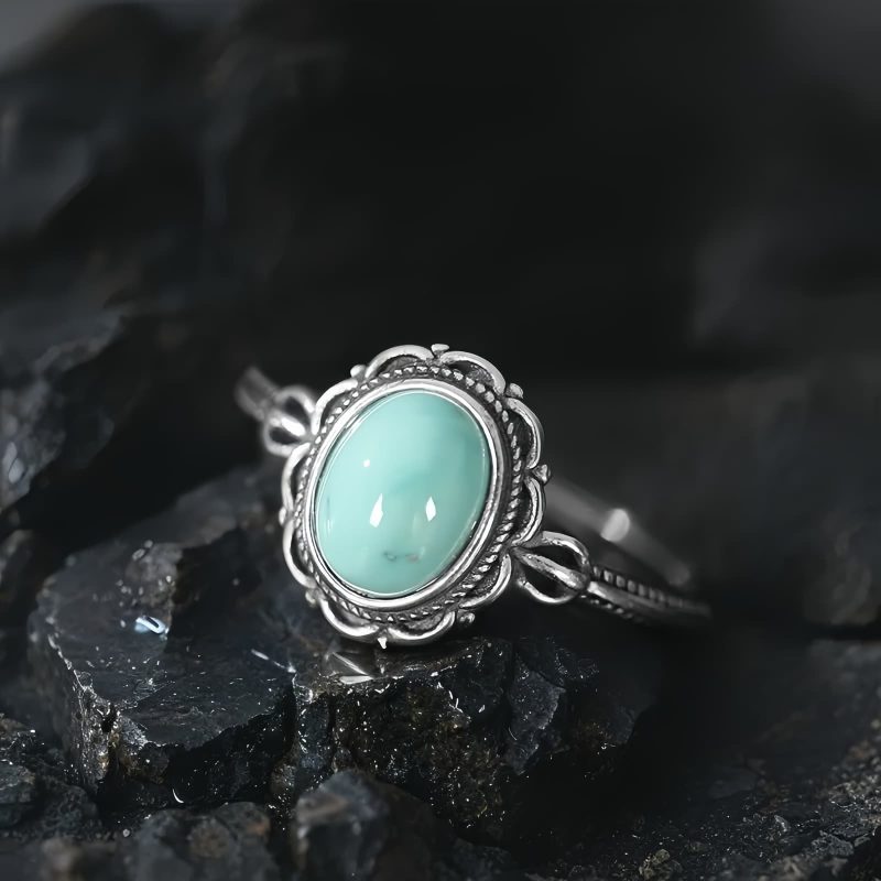 Anillo Tibetano de Protección en Plata 925 con Turquesa y Ágata Roja 925 Silver Tibetan Protection Ring with Turquoise and Red Agate