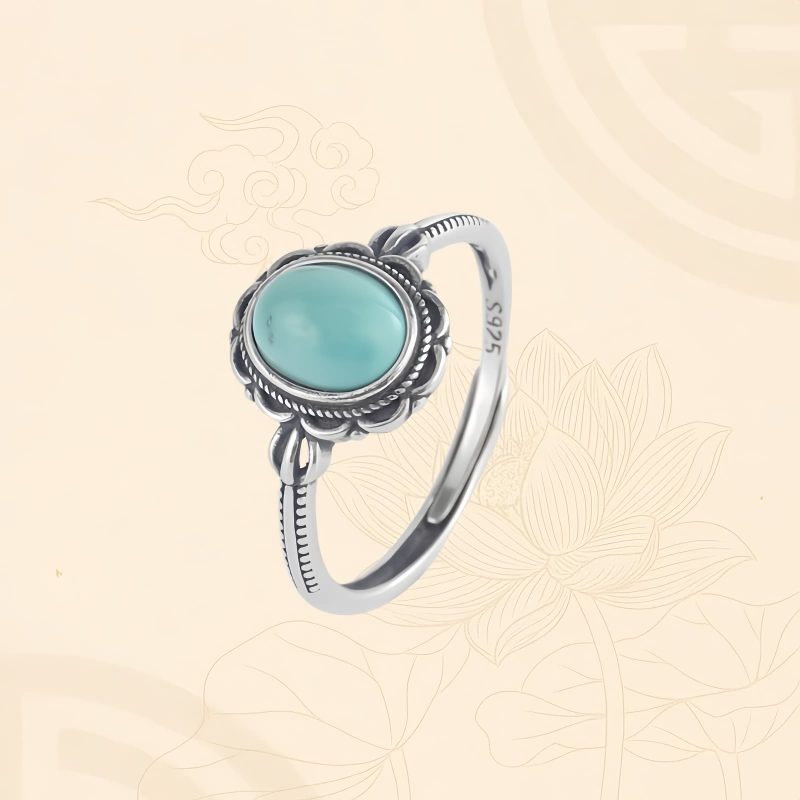 Anillo Tibetano de Protección en Plata 925 con Turquesa y Ágata Roja 925 Silver Tibetan Protection Ring with Turquoise and Red Agate