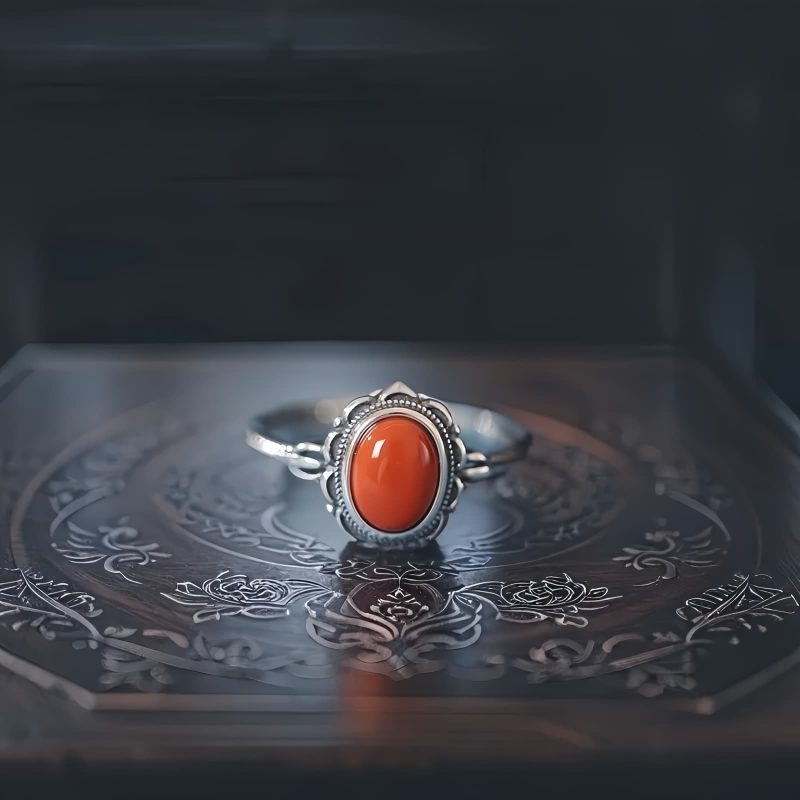 Anillo Tibetano de Protección en Plata 925 con Turquesa y Ágata Roja 925 Silver Tibetan Protection Ring with Turquoise and Red Agate