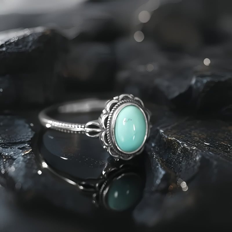 Anillo Tibetano de Protección en Plata 925 con Turquesa y Ágata Roja 925 Silver Tibetan Protection Ring with Turquoise and Red Agate