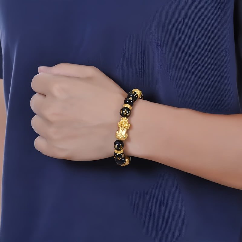 خاتم أوبسيديان الأسود أوم ماني بادمي هوم Black Obsidian Om Mani Padme Hum Bracelet