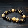 خاتم أوبسيديان الأسود أوم ماني بادمي هوم Black Obsidian Om Mani Padme Hum Bracelet