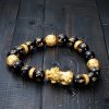 خاتم أوبسيديان الأسود أوم ماني بادمي هوم Black Obsidian Om Mani Padme Hum Bracelet