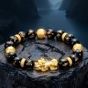 خاتم أوبسيديان الأسود أوم ماني بادمي هوم Black Obsidian Om Mani Padme Hum Bracelet