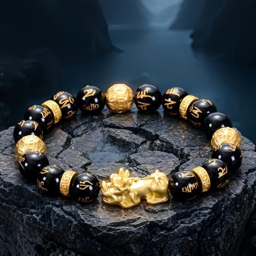 Pulsera de Obsidiana Negra Om Mani Padme Hum Pulsera de Obsidiana Negra Om Mani Padme Hum
