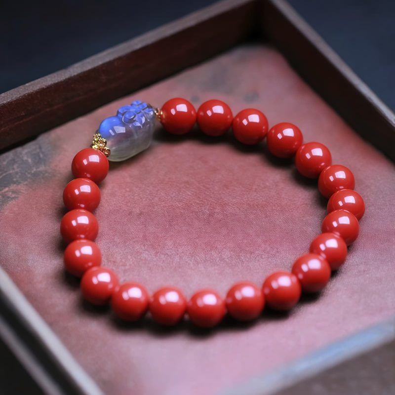 Pulsera de Bendición Pixiu con Cinabrio y Piedra Lunar Cinnabar Moonstone PiXiu Blessing Bracelet