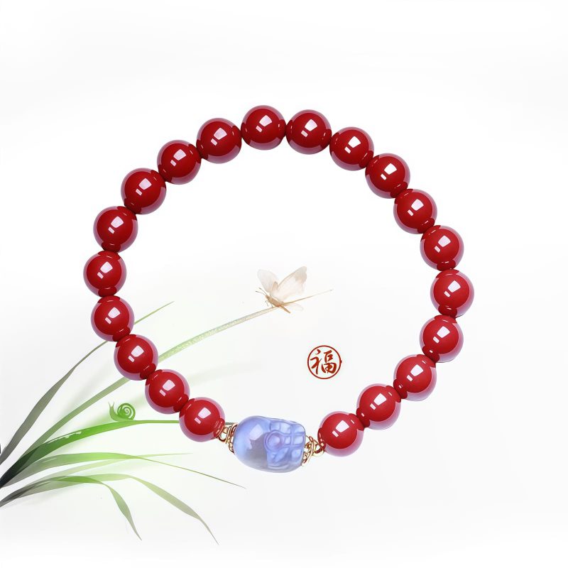 Pulsera de Bendición Pixiu con Cinabrio y Piedra Lunar Cinnabar Moonstone PiXiu Blessing Bracelet