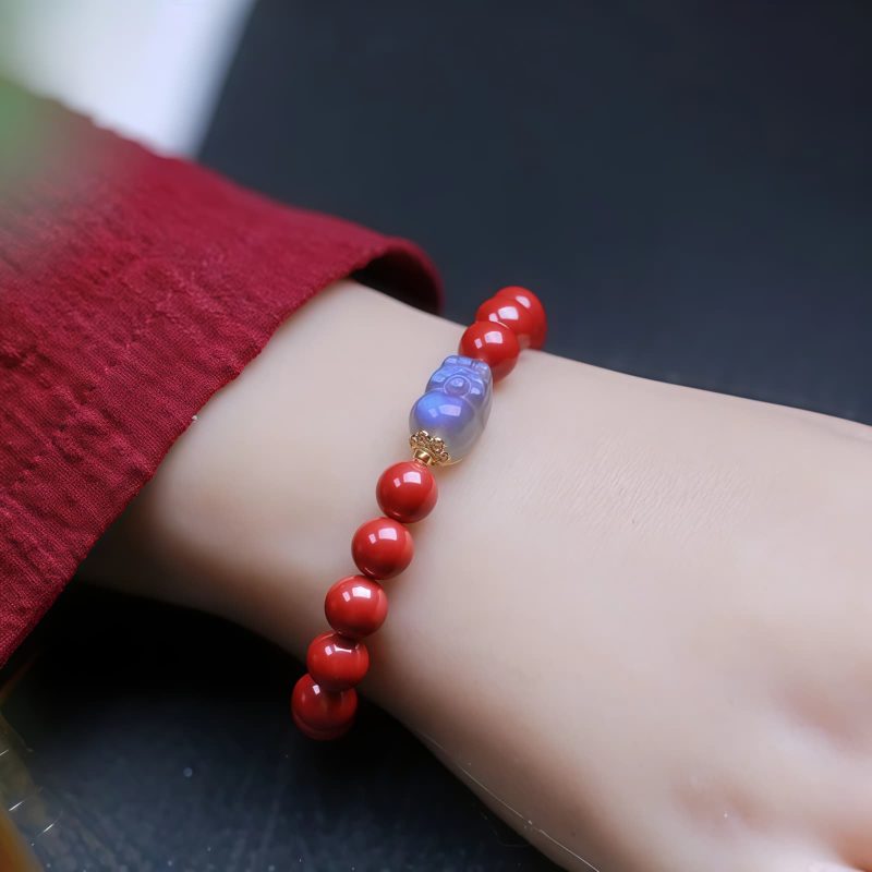 Pulsera de Bendición Pixiu con Cinabrio y Piedra Lunar Cinnabar Moonstone PiXiu Blessing Bracelet