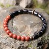 Brazalete de Pareja de Madera de Ébano y Jaspe Rojo para la Paz Ebony Wood Red Jasper Peace Couple Bracelet