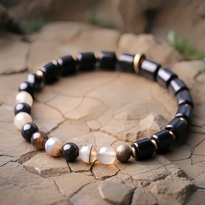 Brazalete de Pareja de Madera de Ébano y Jaspe Rojo para la Paz Ebony Wood Red Jasper Peace Couple Bracelet