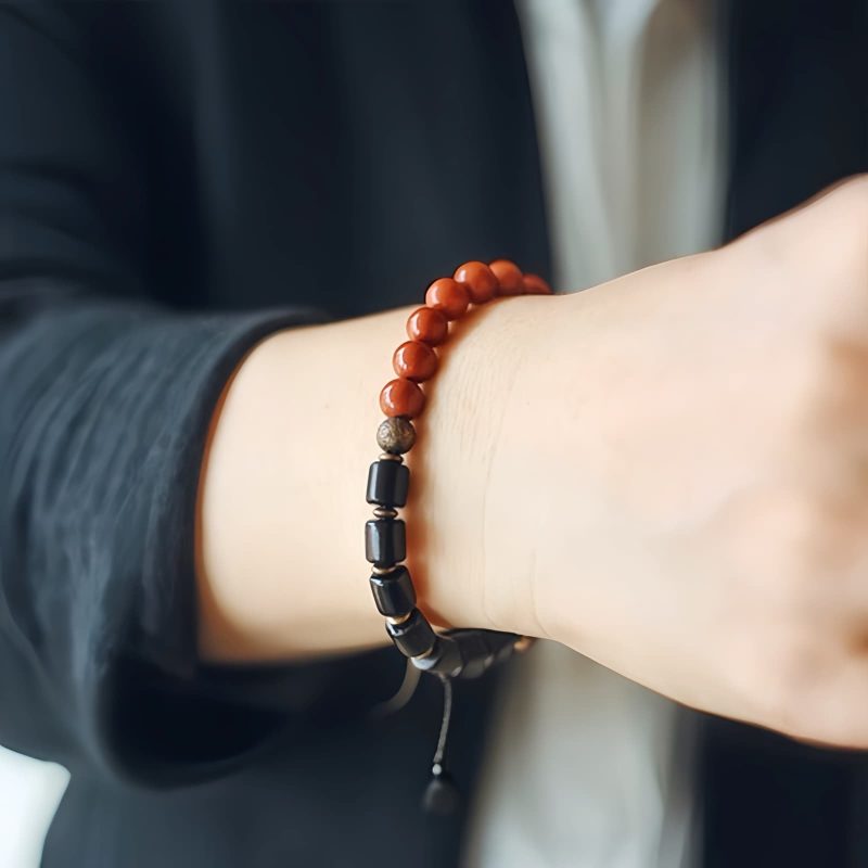 Brazalete de Pareja de Madera de Ébano y Jaspe Rojo para la Paz Ebony Wood Red Jasper Peace Couple Bracelet