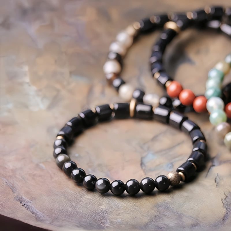 Brazalete de Pareja de Madera de Ébano y Jaspe Rojo para la Paz Ebony Wood Red Jasper Peace Couple Bracelet