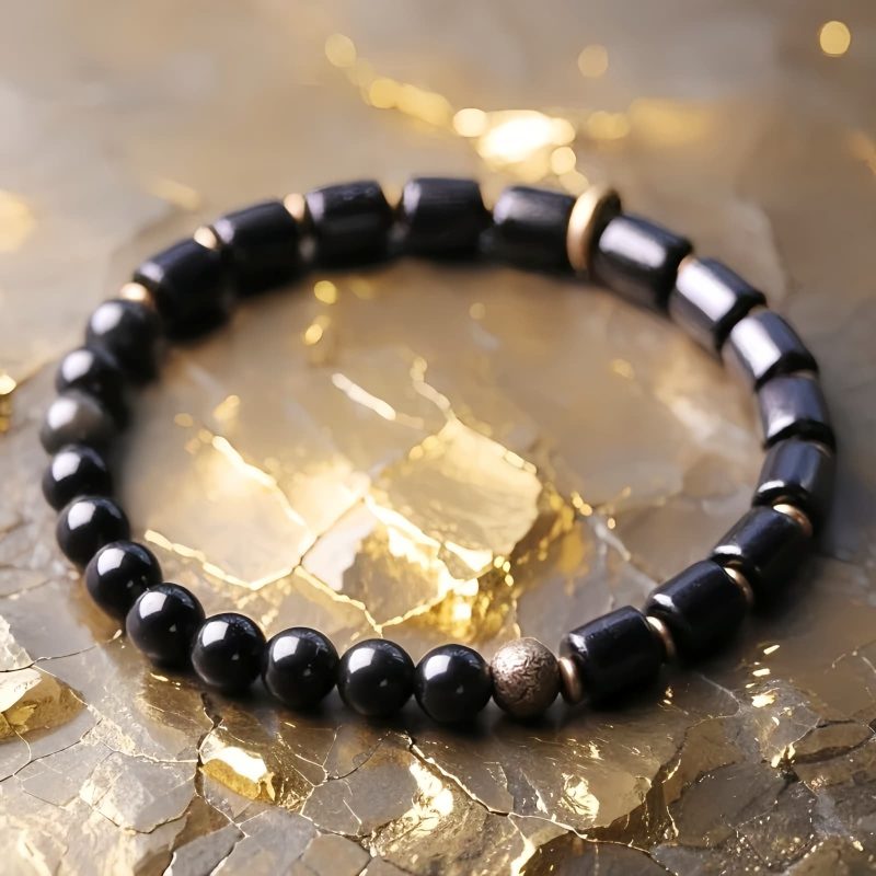 Brazalete de Pareja de Madera de Ébano y Jaspe Rojo para la Paz Ebony Wood Red Jasper Peace Couple Bracelet