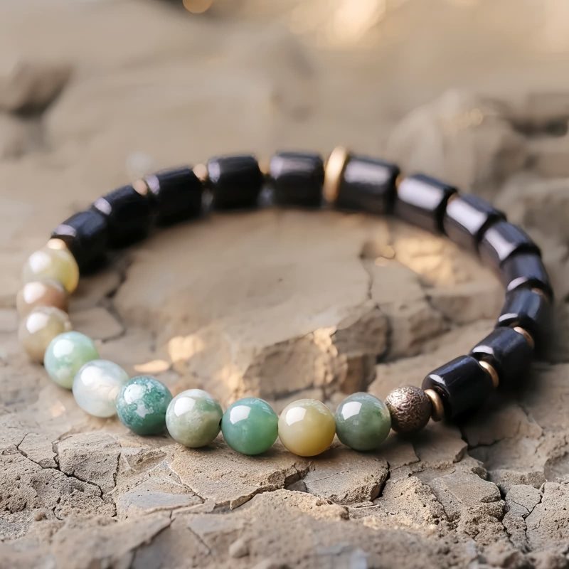 Brazalete de Pareja de Madera de Ébano y Jaspe Rojo para la Paz Ebony Wood Red Jasper Peace Couple Bracelet