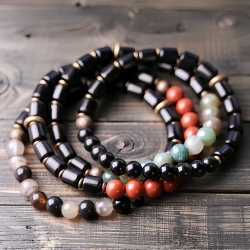 Brazalete de Pareja de Madera de Ébano y Jaspe Rojo para la Paz Brazalete de Pareja de Madera de Ébano y Jaspe Rojo para la Paz