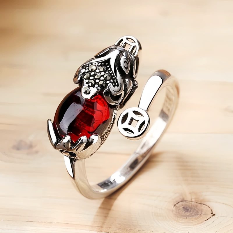 Anel Feng Shui de Granada Pixiu para Prosperidade Feng Shui Garnet PiXiu Wealth Ring