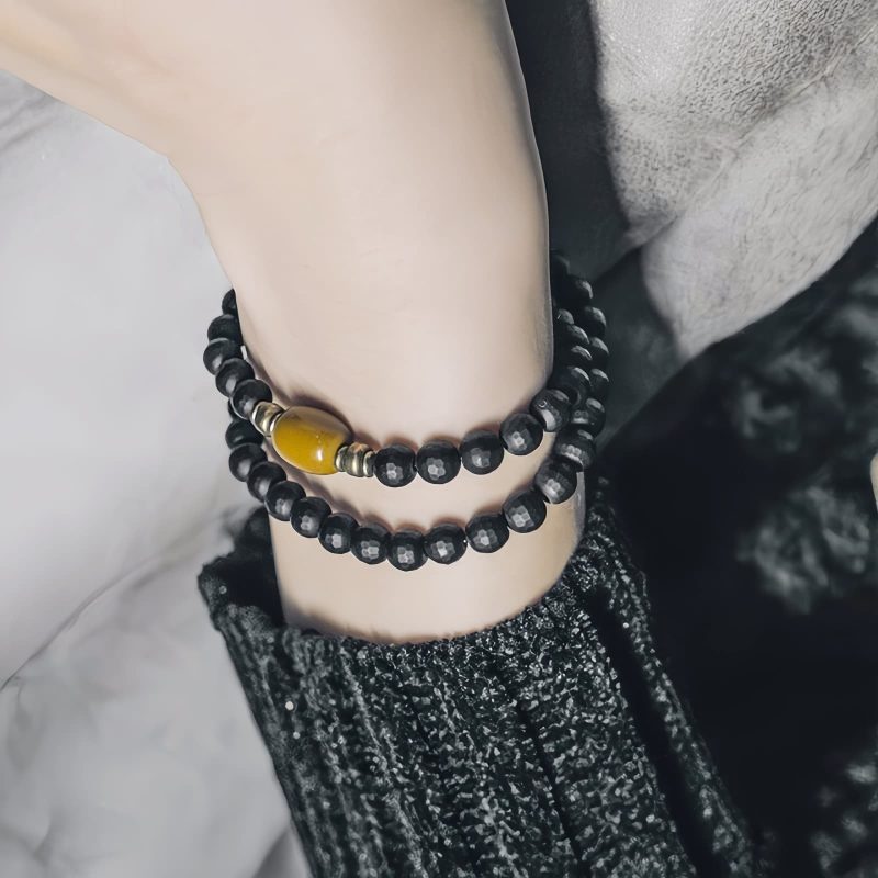 Pulsera de Protección Doble Vuelta con Ónix Negro Esmerilado Frosted Black Onyx Double Wrap Protection Bracelet