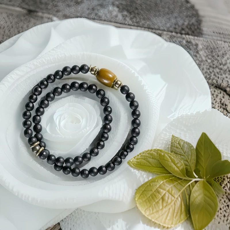 Pulsera de Protección Doble Vuelta con Ónix Negro Esmerilado Frosted Black Onyx Double Wrap Protection Bracelet