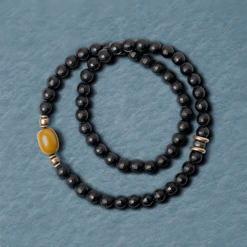 Pulsera de Protección Doble Vuelta con Ónix Negro Esmerilado Frosted Black Onyx Double Wrap Protection Bracelet