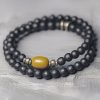 Pulsera de Protección Doble Vuelta con Ónix Negro Esmerilado Frosted Black Onyx Double Wrap Protection Bracelet