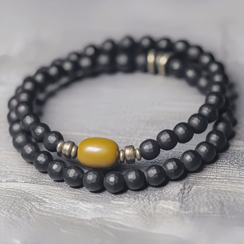 Pulsera de Protección Doble Vuelta con Ónix Negro Esmerilado Pulsera de Protección Doble Vuelta con Ónix Negro Esmerilado