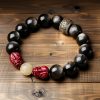 سوار يد من حجر الأوبسيديان الذهبي مع نقش "أوم ماني بادمي هوم" Gold Sheen Obsidian Om Mani Padme Hum Bracelet
