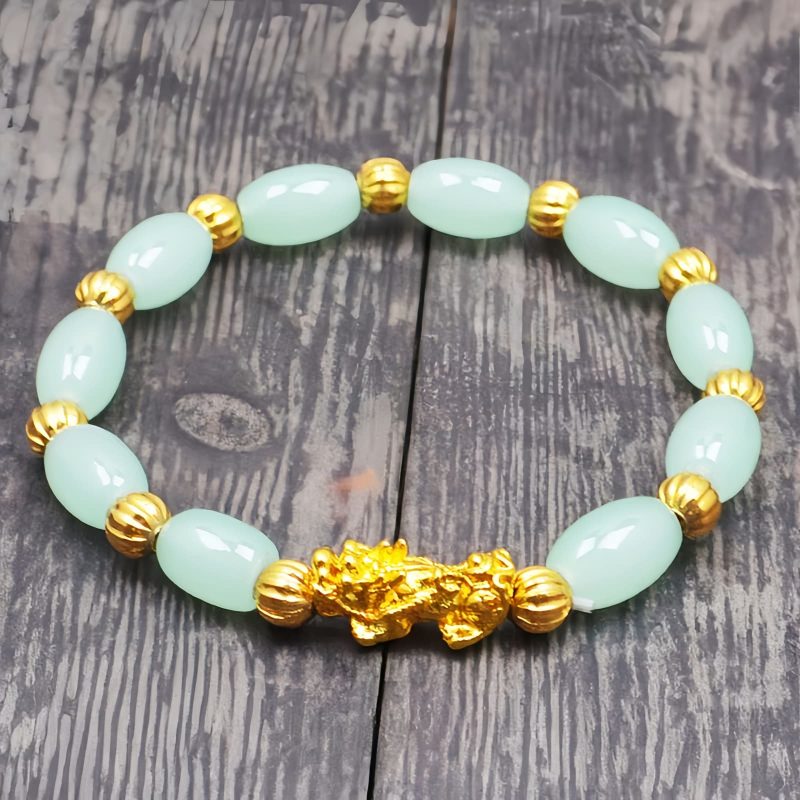 Pulsera de la Fortuna con Pixiu Dorado y Ágata Roja Golden Pixiu Wealth Bracelet with Red Agate