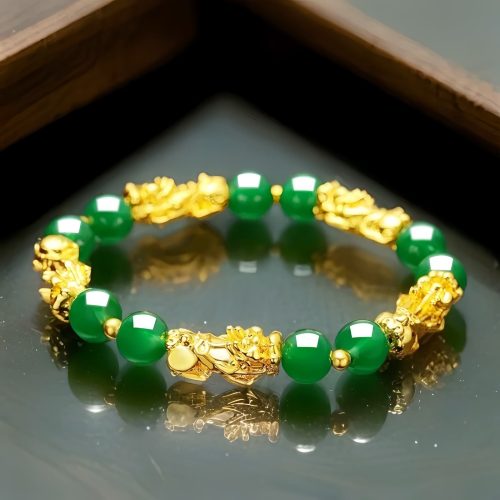 Pulsera de la Fortuna con Pixiu Dorado y Ágata Roja Pulsera de la Fortuna con Pixiu Dorado y Ágata Roja