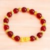 Pulsera de la Fortuna con Pixiu Dorado y Ágata Roja Golden Pixiu Wealth Bracelet with Red Agate