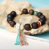 سوار يد من خشب عود قينان الأخضر وبذور بودهي للسلام Green Qinan Agarwood Bodhi Seed Peace Bracelet