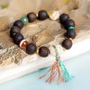 سوار يد من خشب عود قينان الأخضر وبذور بودهي للسلام Green Qinan Agarwood Bodhi Seed Peace Bracelet