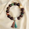 سوار يد من خشب عود قينان الأخضر وبذور بودهي للسلام Green Qinan Agarwood Bodhi Seed Peace Bracelet