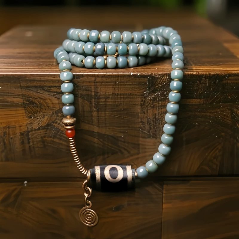 Pulsera de sabiduría con cuentas Mala de semilla Bodhi y Dzi Mala Beads Bodhi Seed Dzi Bead Wisdom Bracelet