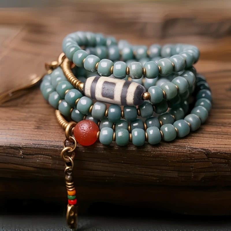 Pulsera de sabiduría con cuentas Mala de semilla Bodhi y Dzi Mala Beads Bodhi Seed Dzi Bead Wisdom Bracelet
