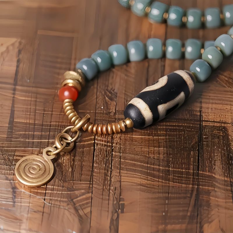 Pulsera de sabiduría con cuentas Mala de semilla Bodhi y Dzi Mala Beads Bodhi Seed Dzi Bead Wisdom Bracelet