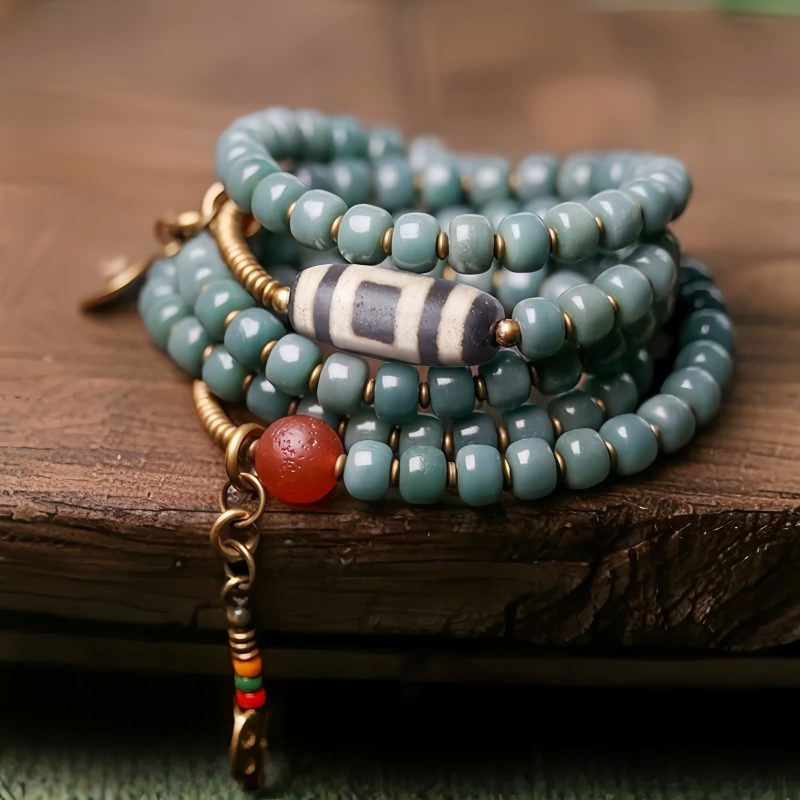 Pulsera de sabiduría con cuentas Mala de semilla Bodhi y Dzi Mala Beads Bodhi Seed Dzi Bead Wisdom Bracelet