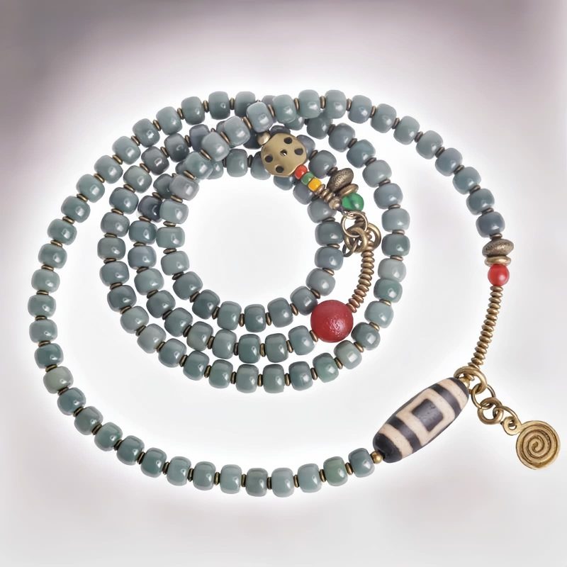 Pulsera de sabiduría con cuentas Mala de semilla Bodhi y Dzi Mala Beads Bodhi Seed Dzi Bead Wisdom Bracelet