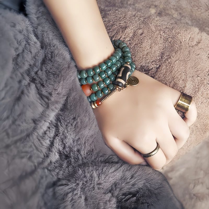 Pulsera de sabiduría con cuentas Mala de semilla Bodhi y Dzi Mala Beads Bodhi Seed Dzi Bead Wisdom Bracelet