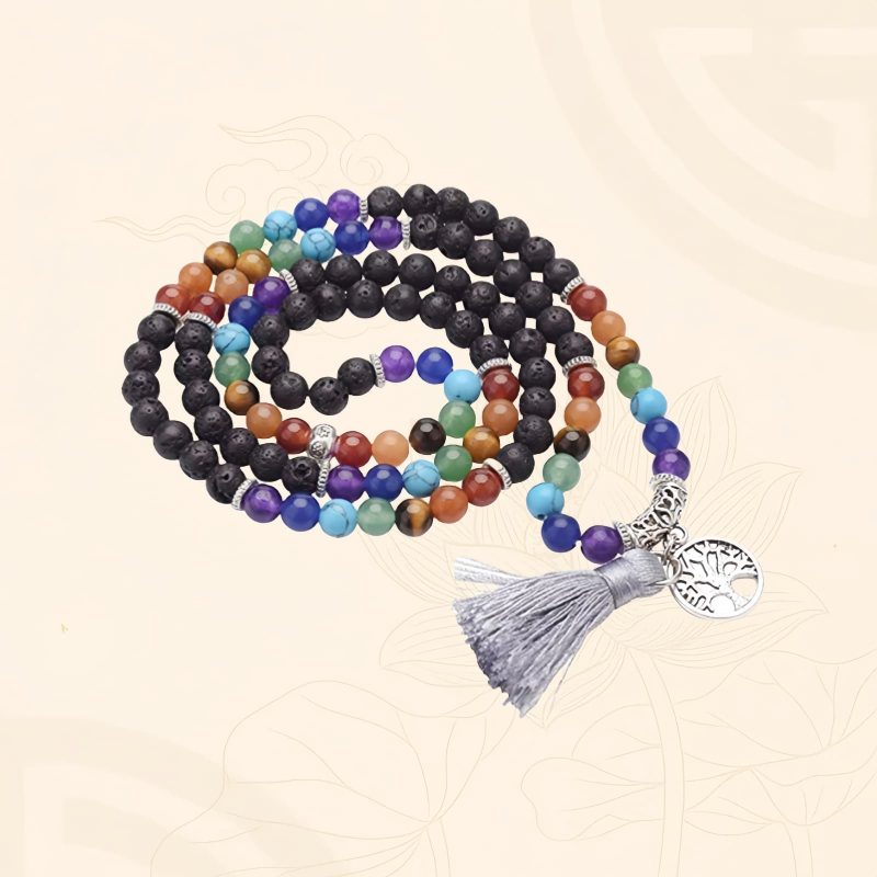 Colar Mala de 108 Contas em Olho de Tigre e Ametista em Camadas Multilayer Tiger Eye Amethyst 108 Mala Necklace